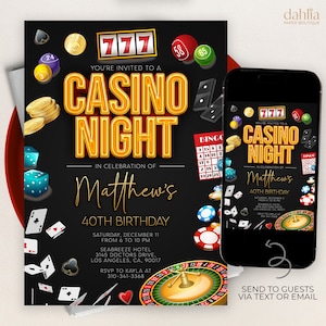 Editable Casino Birthday Invitation, 21st 30th 40th 50th Poker Birthday Party, Casino Night, Casino Retirement, Playing Cards Poker, AP007