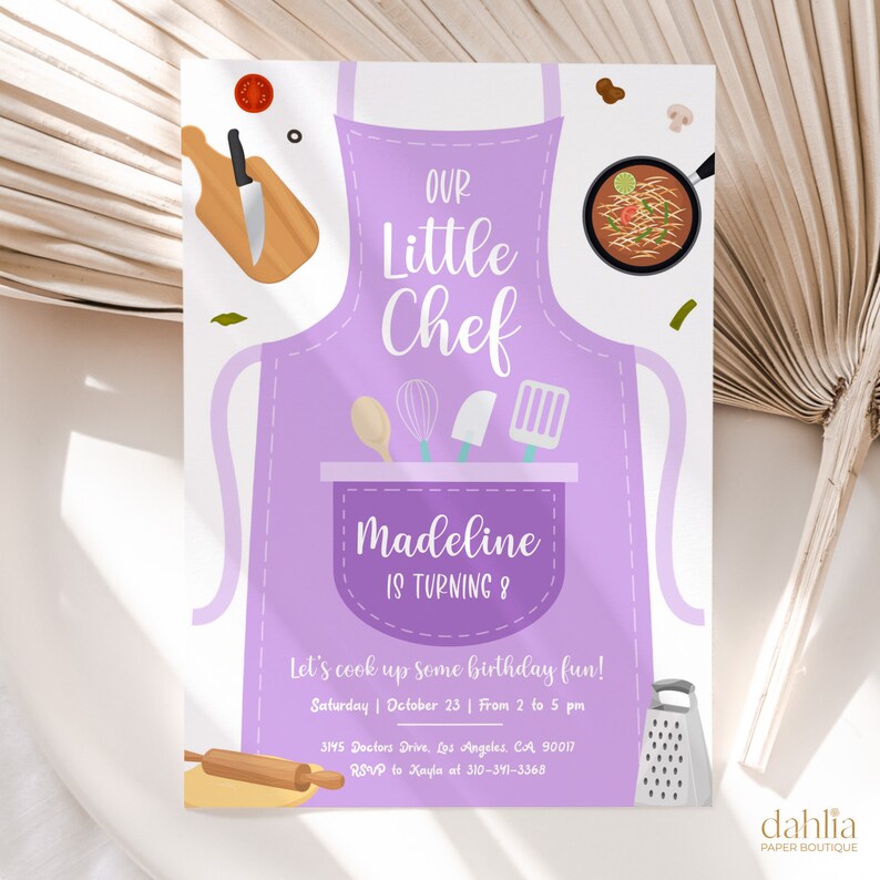 EDITABLE Cooking Birthday Invitation, Purple Kitchen Party Invite, Our ...