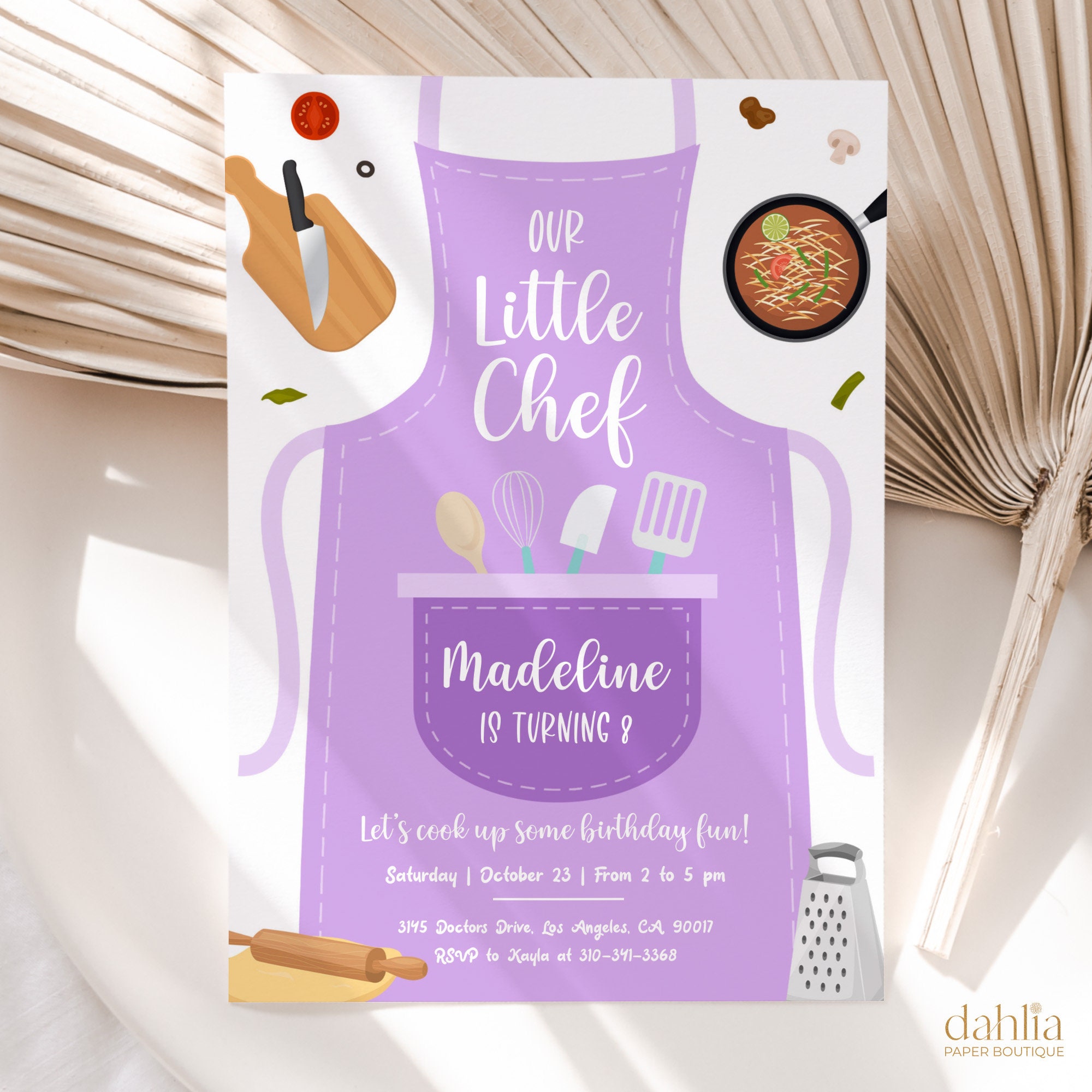 EDITABLE Cooking Birthday Invitation, Purple Kitchen Party Invite, Our ...
