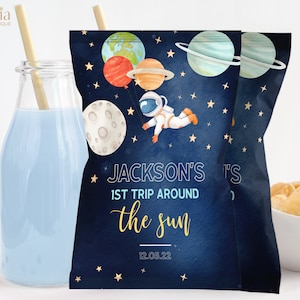 EDITABLE Space Chip Bag Label Template, Chips Wrapper, Party Favor, Stars Planet Galaxy Moon Astronaut Outer Space, Instant Download, KP027
