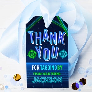EDITIERBARE Laser Tag Geburtstag Geschenk Tag, Laser Tag Gastgeschenk Vorlage, Neon Glow Dankeschön Karte, Junge Geburtstagsparty, Sofortiger Download KP045