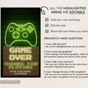 EDITABLE Video Game Birthday Gift Tag, Gamer Party Favor Template ...