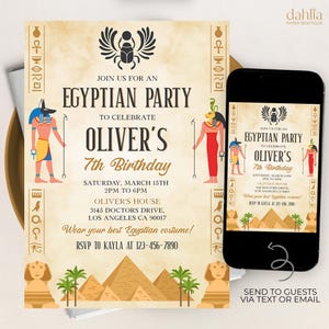Ancient Egypt Birthday Invitation, EDITABLE Egyptian Costume Party Invite, Hieroglyphics Pyramid Pharaoh Mummy Theme, Instant Download KP491
