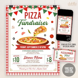Bearbeitbares Pizza Dinner Fundraiser Flyer Ticket, PTA PTO Schulkirche Charity Event Fundrafting, Einladungsvorlage, Printable Sofortiger Download