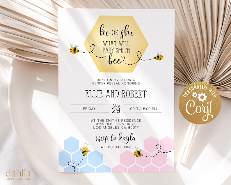 What Will Baby Bee Gender Reveal Invitation Party Etsy