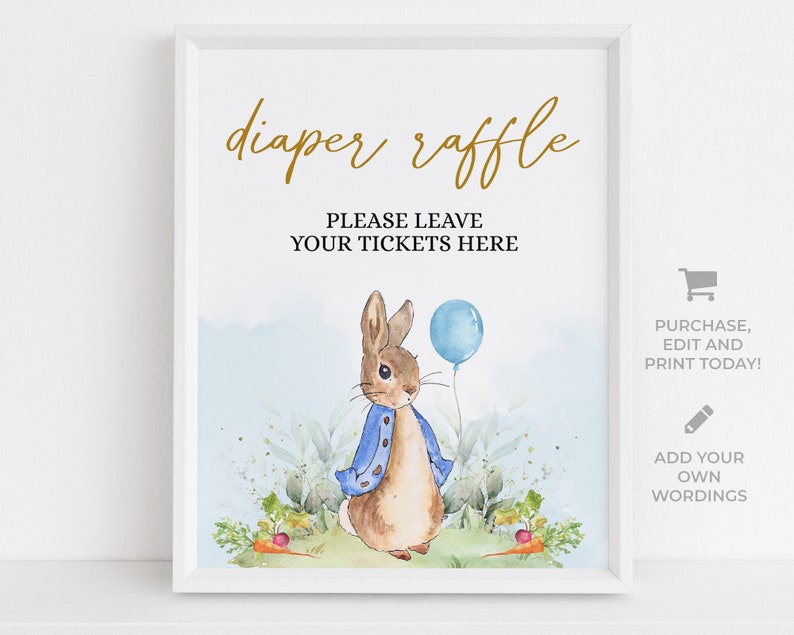 Peter Rabbit Diaper Raffle Sign EDITABLE Peter Rabbit Baby Shower Diaper Raffle Sign and Card | Etsy ...