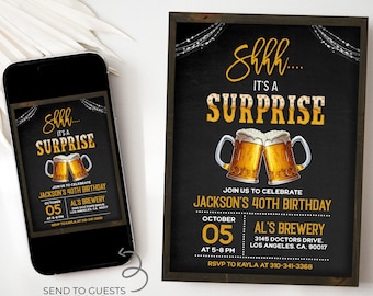 Beer Surprise Adult Birthday Party Invitation, Editable Beer 30th 40th 50th Any Age Adult Birthday Invite, Printable Digital Download, AP001