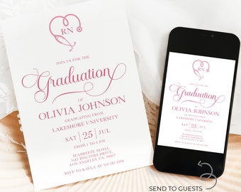 Krankenschwester Graduierung Party Einladung Vorlage bearbeitbar, RN Graduierung Ankündigung einladen, Registered Nurse Graduation Party Download, G004