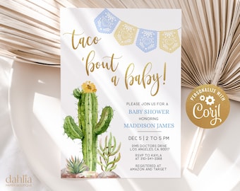 Taco 'Bout A Baby Shower Einladung, Fiesta Baby Shower Einladung, Taco Baby Shower, Kaktus Baby Shower Einladung, Boho Baby Shower, Corjl BS018