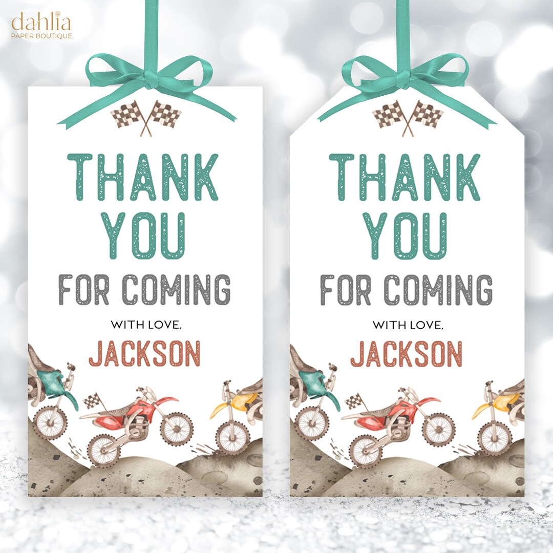 Thank You for Coming Gift Tag, EDITABLE Dirt Bike Party Favor Tag ...