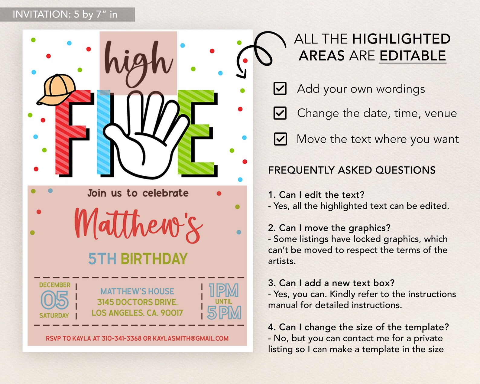 High Five Birthday Invitation Editable Hi Five Invite Etsy