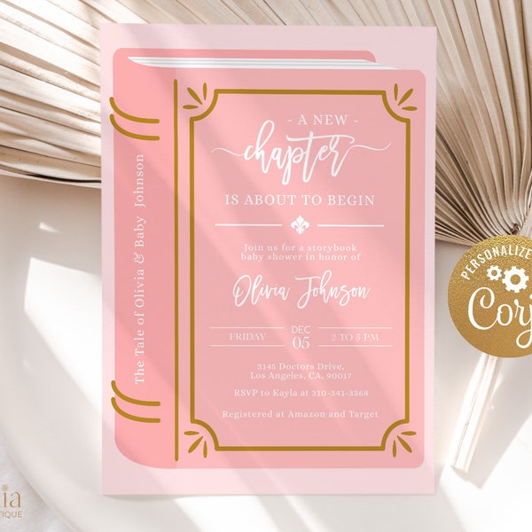Storybook Baby Shower Invitation Template, EDITABLE A New Chapter Begins Party Invite Template, Once Upon A Time, Instant Download BS137