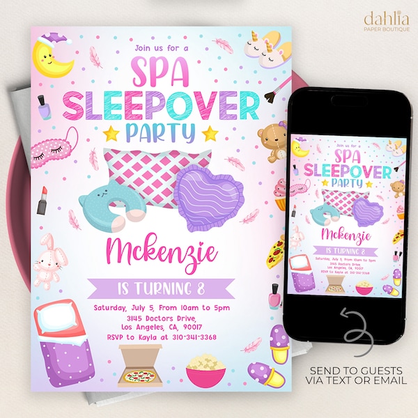 Spa Sleepover Party Birthday Invitation, Editable Slumber Party Invite, Manicure & Pedicures Birthday, Tween Glam Squad, Pajama Party, KP220