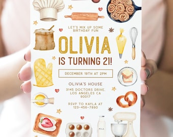 Baking Birthday Invitation, EDITABLE Girls Cooking Party Template, Mixing Up Some Fun, Whimsical 21st Birthday Idea, Instant Download AP084