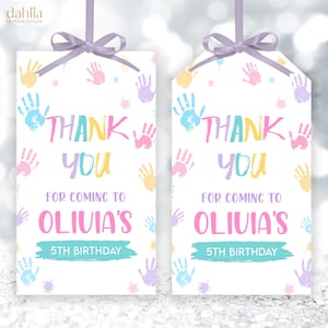 Etiqueta de presente EDITÁVEL de cinco aniversários, obrigado por ter vindo, lembrancinha de festa Hi Five para impressão, festa de pintura de menina 5ª, download instantâneo, KP247