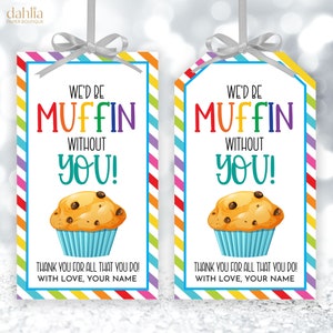 Etichette modificabili per muffin, modello etichetta regalo settimana di apprezzamento, collega insegnante personale dipendente, etichetta di fine anno scolastico, download stampabile