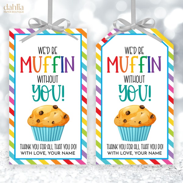 Editable Muffin Favor Tags, Appreciation Week Gift Tag Template, Employee Staff Teacher Coworker, End of School Year Tag, Printable Download