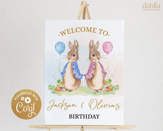 Peter Rabbit Joint Birthday Welcome Sign Editable Banner - Etsy