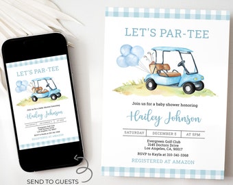 Editable Golf Baby Shower Invitation, Let's Par-Tee Baby Shower Invitation, Tee Time Baby Shower Invitation, Boy Blue Golf Baby Shower BS239