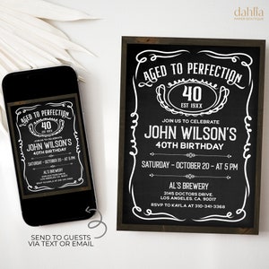 Whiskey Birthday Invitation, Editable Men&#39;s Rustic Birthday Invite, Adult Birthday 30th 40th 50th Any Age, Printable Digital Download, AP002