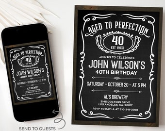 Whiskey Birthday Invitation, Editable Men&#39;s Rustic Birthday Invite, Adult Birthday 30th 40th 50th Any Age, Printable Digital Download, AP002