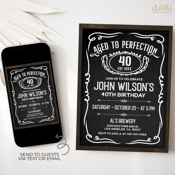 Whiskey Birthday Invitation, Editable Men's Rustic Birthday Invite, Adult Birthday 30th 40th 50th Any Age, Printable Digital Download, AP002
