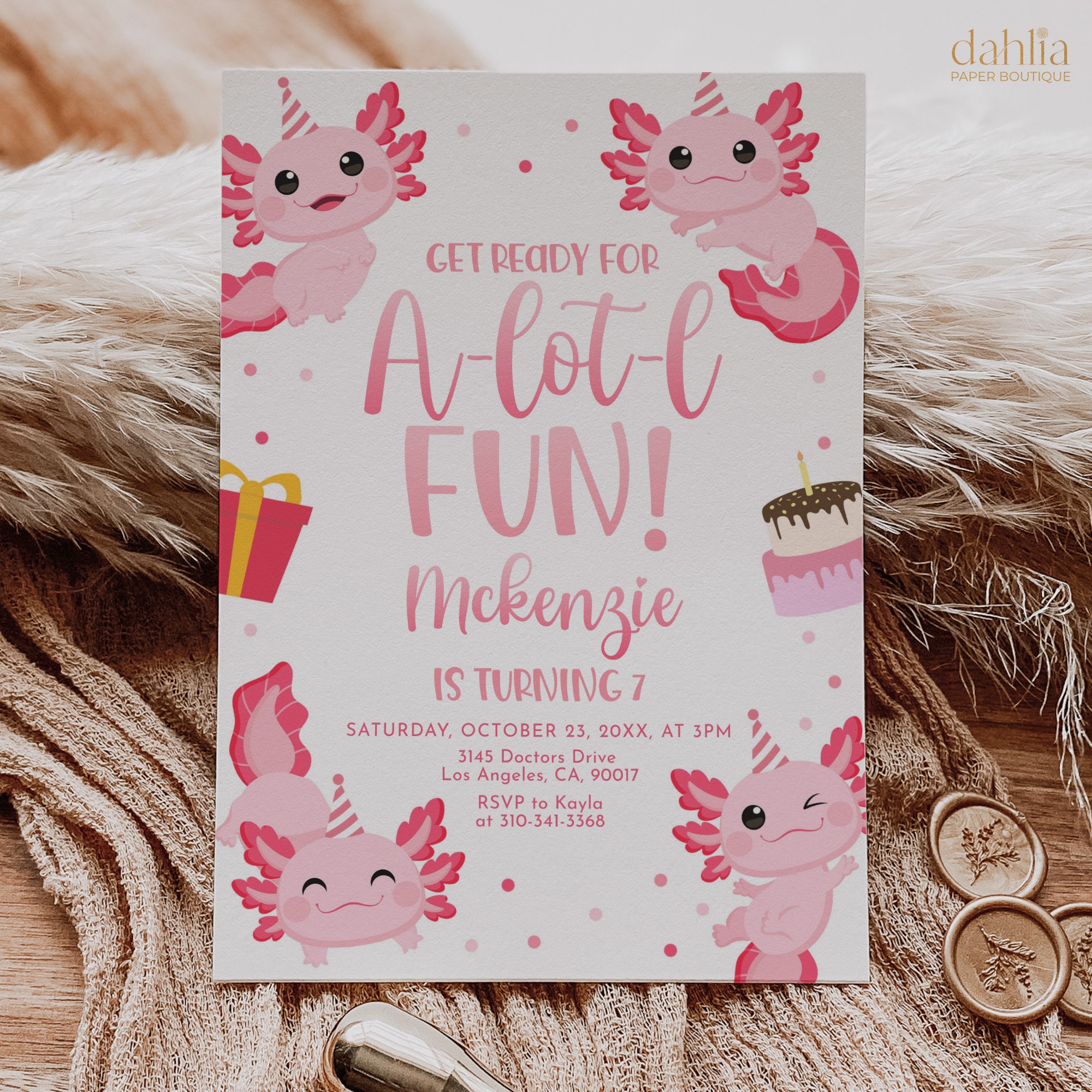 Invitaciones Cumpleaños Invitación De Cumpleaños De Ajolote: Invitación  Rosa Editable (descarga Digital) - España Invitaciones Cumpleaños Infantil, image size:2000x2000