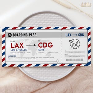Billet carte d'embarquement, bon cadeau voyage surprise modifiable, billet d'avion à imprimer, modèle de billet d'avion, bon-cadeau de voyage, toute occasion