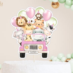 Safari Cake Topper, Wild One Birthday Centerpiece, Jungle Animals Cutout, Girl Safari Birthday Party Table Decor, Instant Download, KP084