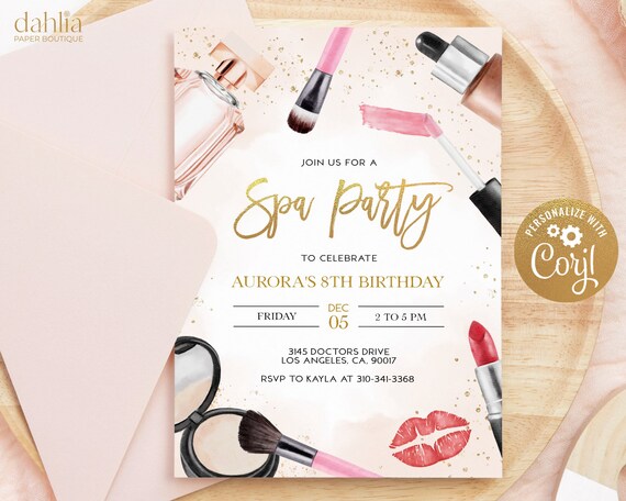 EDITABLE Spa Birthday Party Invitation, Glam Party, Makeup Invite ...