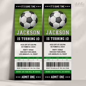 Voetbal Ticket verjaardagsuitnodiging, voetbal Ticket uitnodigen sjabloon, Soccer Party Kids, digitale bewerkbare afdrukbare, Instant Download, KP267 afbeelding 3