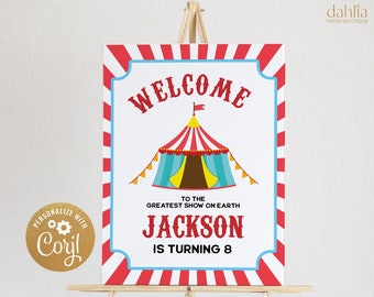 Carnival Birthday Welcome Sign, EDITABLE Circus Party Decor, Kids Birthday Banner, Boy Tween Celebration, Fun Rides, Instant Download KP120
