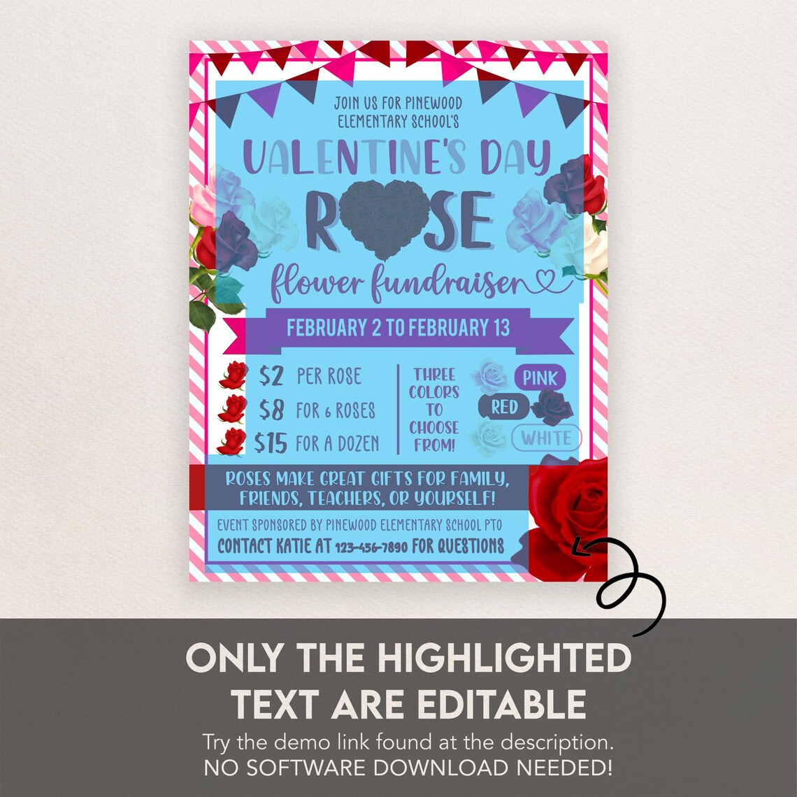 Editable Valentine's Day Rose Flower Fundraiser Flyer, Community Flower ...