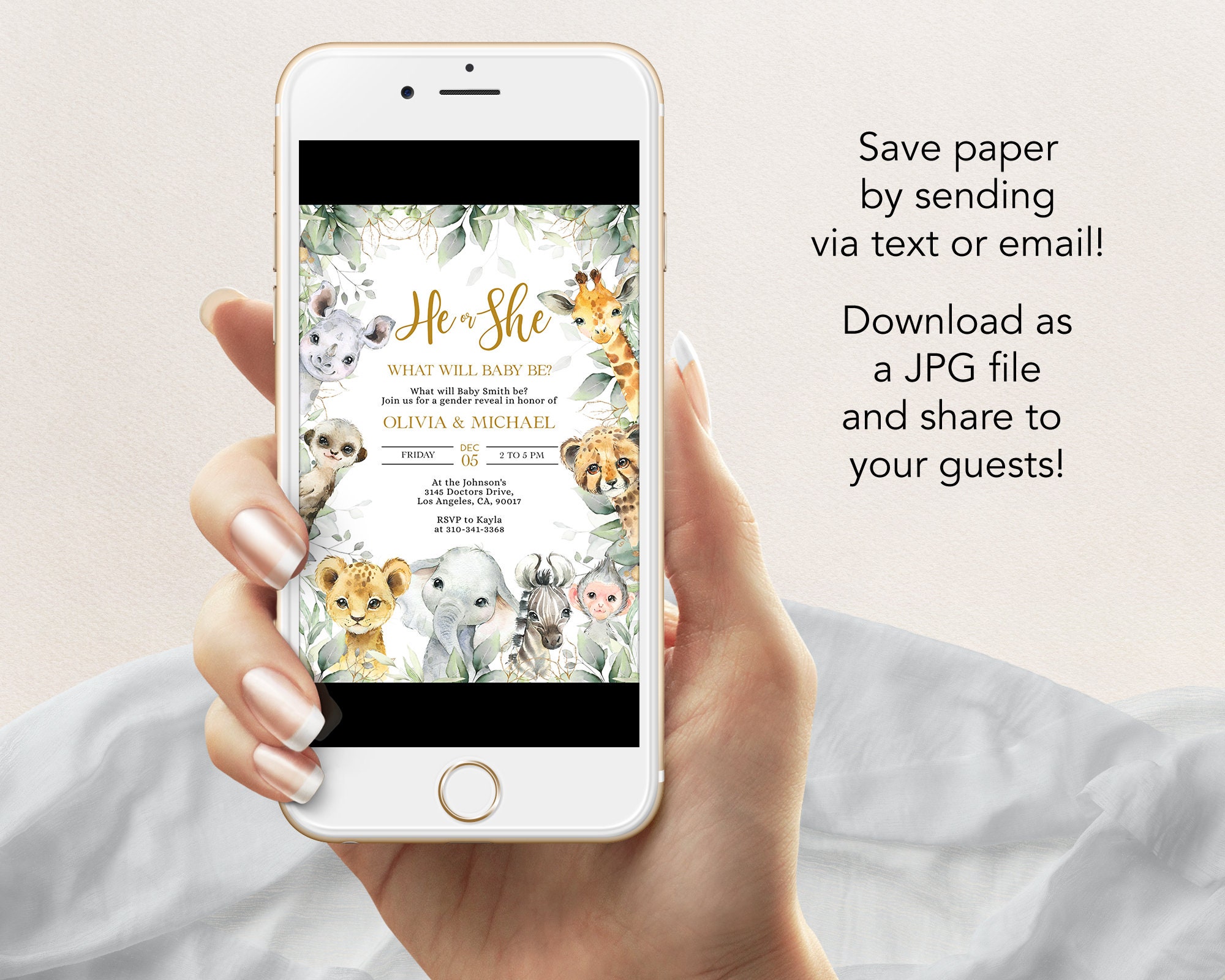 Safari Gender Reveal Invitation Jungle Gender Reveal Party Etsy