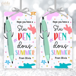 Bearbeitbarer Lehrerwertschätzungs-Tag, Have A StuPENdous Summer, Ballpen Pen Lehrer Klassenzimmer Geschenkanhänger, personalisierter Sofort-Download Corjl
