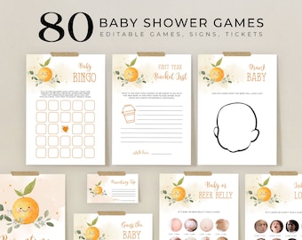 EDITABLE 80 Little Cutie Baby Shower Games, Clementine Baby Shower Game Bundle, Orange Baby Sprinkle Games Set, Instant Download, BS032