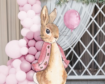 Peter Rabbit Big Decor Cutout, Pink Bunny Birthday, Rustic Flopsy Bunny Party, Pink Girl Bunny Prop, Instant Download, Printable File, KP059