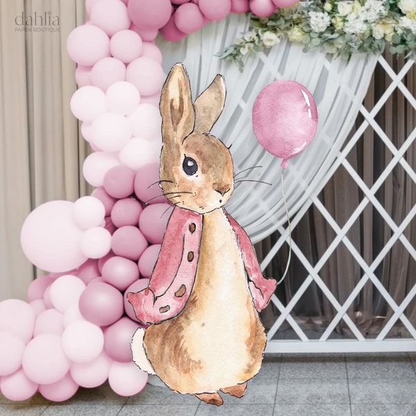 Peter Rabbit Big Decor Cutout, Pink Bunny Birthday, Rustic Flopsy Bunny Party, Pink Girl Bunny Prop, Instant Download, Printable File, KP059