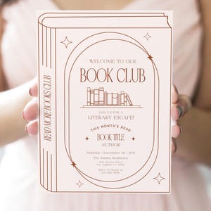 読書会招待状、編集可能な書籍テーマの大人向けパーティー招待状、ミニマルな読書会テンプレート、即時ダウンロード AP082
