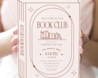 Book Club Invitation, Editable Book Themed Adult Party Invite, Minimalist Readers Meetup Template, Instant Download AP082