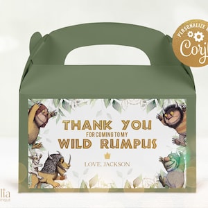Gdzie mieszkają dzikie stwory Gable Box, EDYTOWALNY Szablon Etykiety Urodzinowej Jungle Adventure, Naklejki Na Imprezę Dla Dzieci, Natychmiastowe Pobieranie KP099