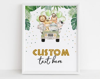 Wild One Birthday Custom Text Sign, EDITABLE Safari Animals Party Decor Template, Jungle Safari Theme First Birthday, Instant Download KP084