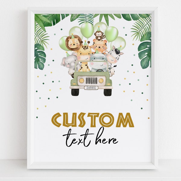 Wild One Birthday Custom Text Sign, EDITABLE Safari Animals Party Decor Template, Jungle Safari Theme First Birthday, Instant Download KP084