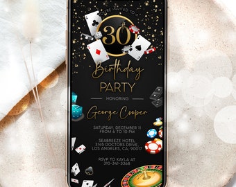 Editable Casino Birthday Digital Invitation, 21st 30th 40th 50th Birthday Mobile Invite, Poker Party, Casino Night, Playing Cards, AP006
