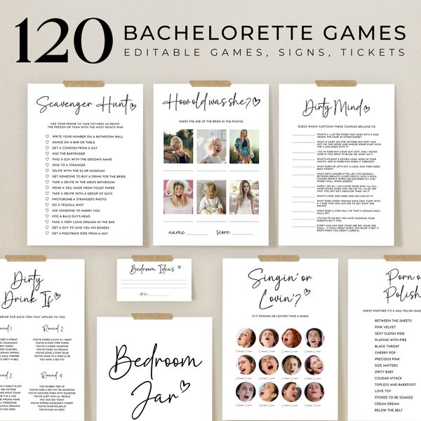 Bachelorette Party Games, Printable Funny Bachelorette Game Set, Minimalist Dirty Bachelorette Game Pack, Editable Clean Bach Games, BC001