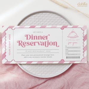 Cadeaubon dinerreservering, bewerkbare dinerdatumcoupon, dinercadeaubon, afdrukbaar datum-/nachtcertificaat, cadeau elke gelegenheid