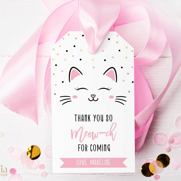 Kitty Cat Thank You For Coming Gift Tag, EDITABLE Purrfect Party Favor Tag, Printable Baby Pink Kitten Label, Girl's Birthday Note, KP085