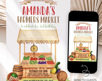 EDITABLE Farmers Market Birthday Invitation, Fruits Market Party Invite Template, Home Grown Veggies, Country Fair, Instant Download, KP265