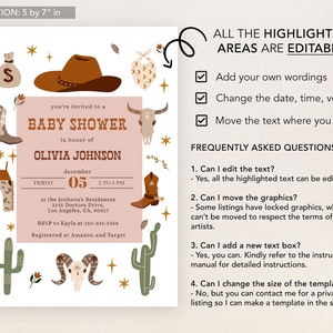 Wild West Baby Shower Invitation, EDITABLE Cowboy Rodeo Party Invite Template, Western Ranch Country, Gender Neutral, Instant Download BS136 image 3