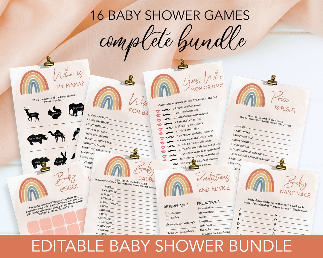 16 Rainbow Boho Baby Shower Games BUNDLE Editable Baby Shower - Etsy